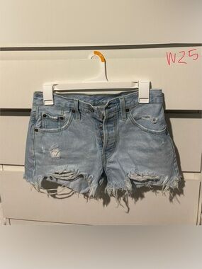 Distressed Light Blue Denim Cutoff Shorts
